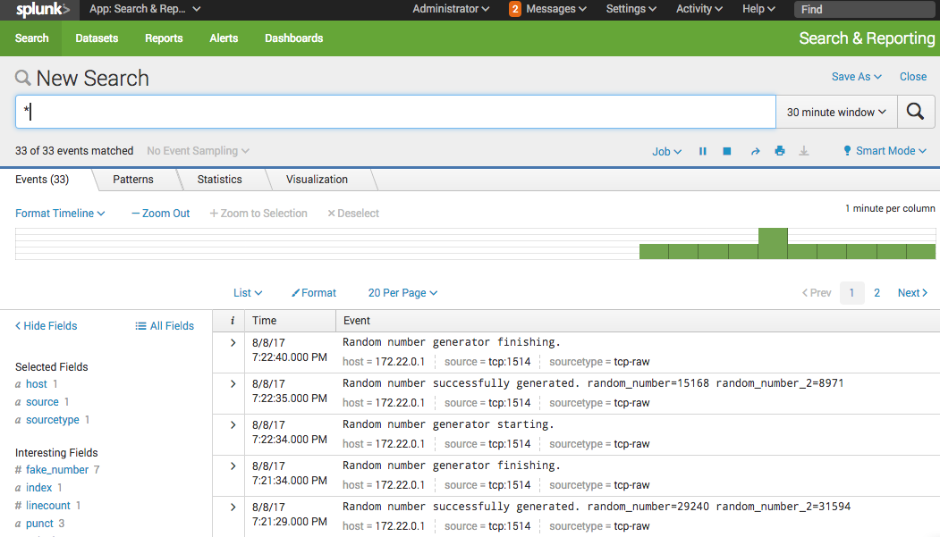 Generated data into Splunk